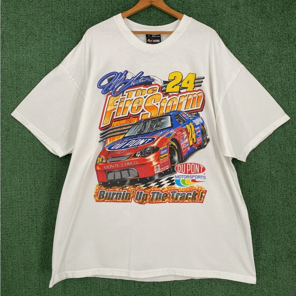 VTG 2001 Nascar Racing Jeff Gordon Burnin Track Double Sided T-Shirt Men’s 2XL